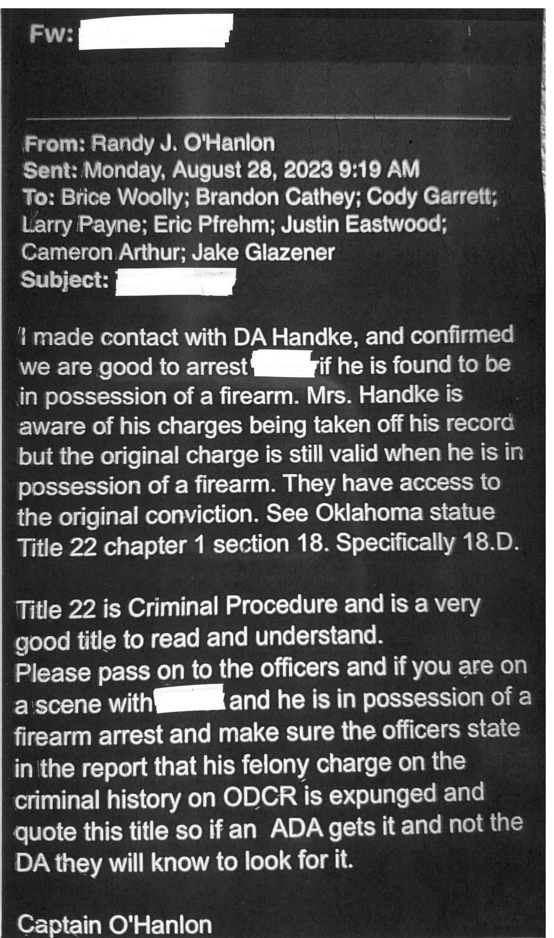 O'Hanlon Email
